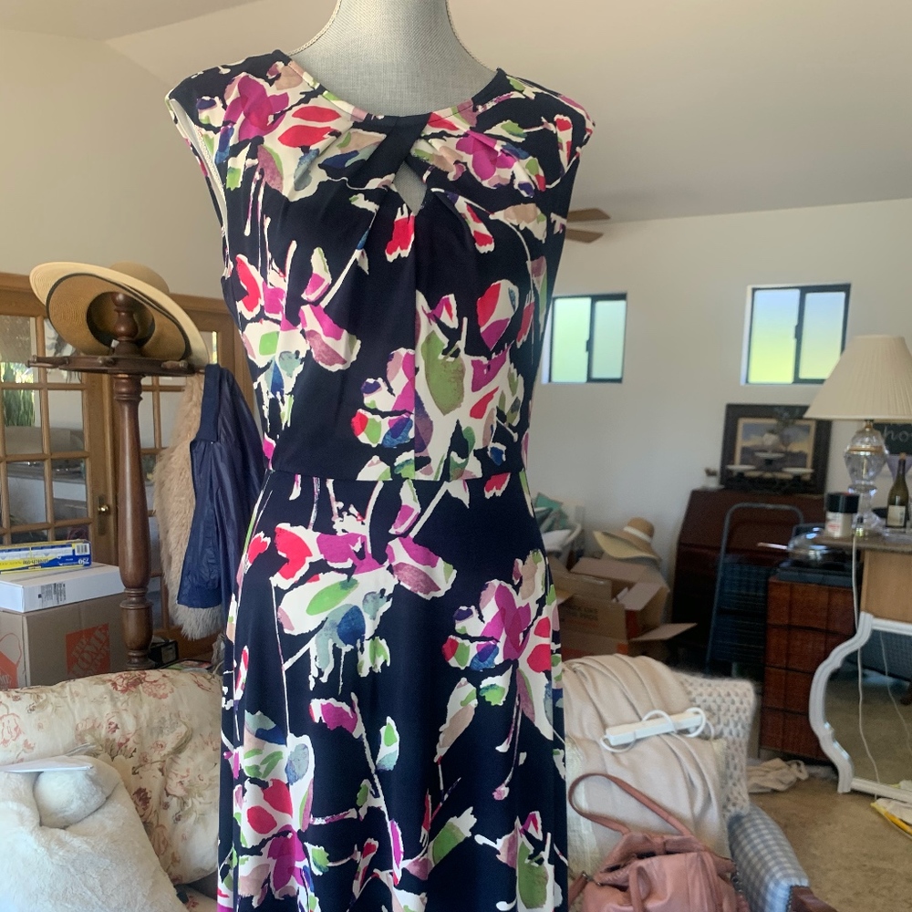 Sleeveless floral work dress- mid length